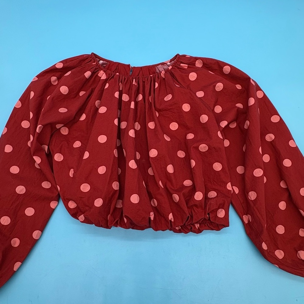 Maeve by Anthropologie Bubble Poplin Crop Top Red Polka Dot Women's Size Medium - Picture 7 of 12